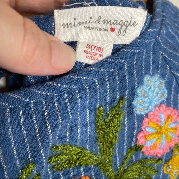 Mimi & Maggie Girls S 7/8 Floral Embroidered Dress Indigo Patchwork Collect - Picture 4 of 8
